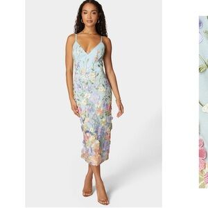 Bebe Floral Embroidered Light Blue Dress NWT
